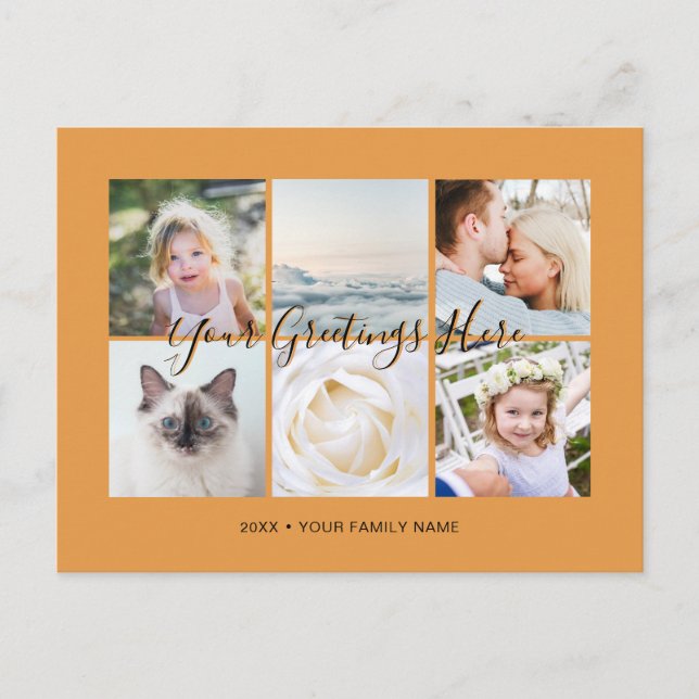 Cartão Postal Saudações Universais personalizadas com 6 fotos (Frente)