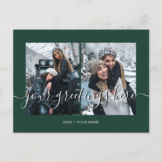 Cartão Postal Saudações Universais Personalizadas Verdes 2 fotos (Frente)