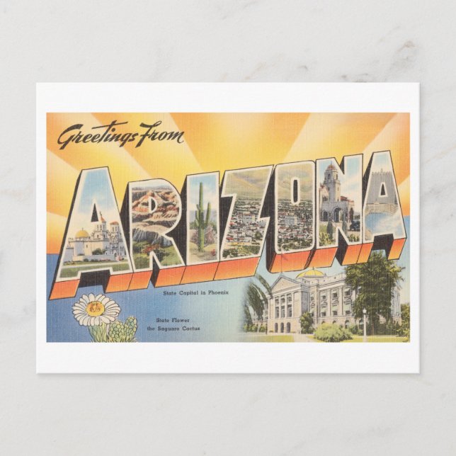 Cartão Postal Saudações Vintage da Arizona (Frente)