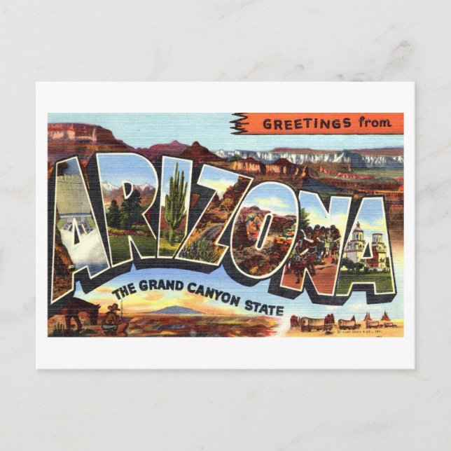 Cartão Postal Saudações Vintage da Arizona (Frente)