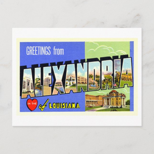 Cartão Postal Saudações Vintage de Alexandria, Louisiana, (Frente)
