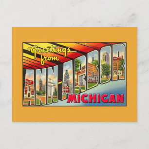 Cartão Postal Saudações vintage de Ann Arbor MI