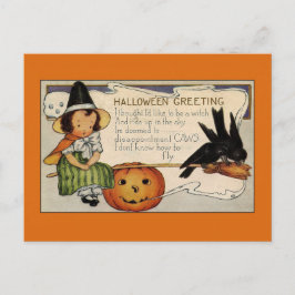 Cartão Postal Saudações Vintage de Halloween Bruxa Fofa