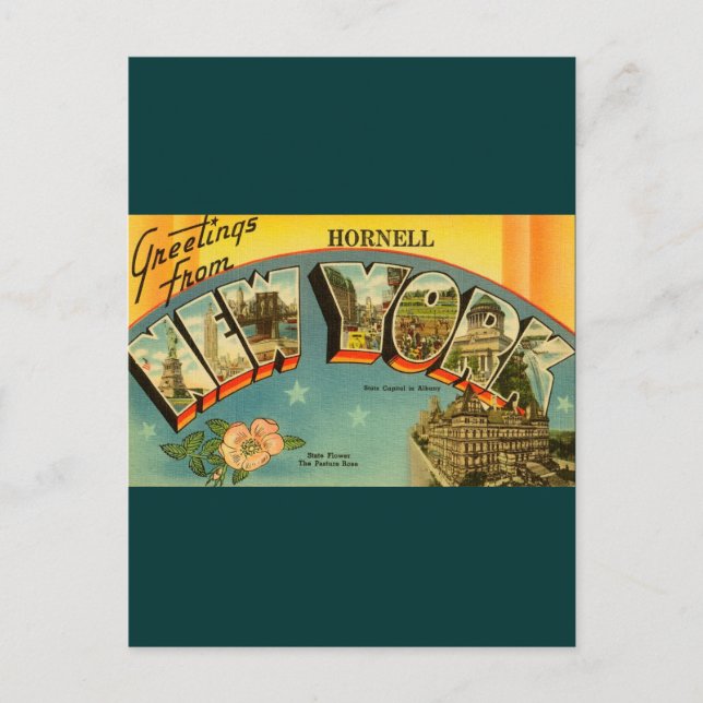 Cartão Postal Saudações Vintage de Nova Iorque (Frente)
