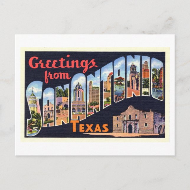 Cartão Postal Saudações Vintage de San Antonio, Texas (Frente)