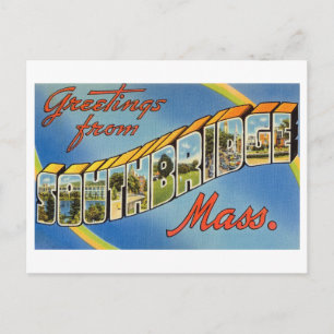 Cartão Postal Saudações Vintage de Southbridge, Massachusetts