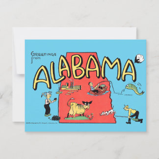 Cartão Postal Saudações Vintage do Alabama Cartoon Mapa Arte