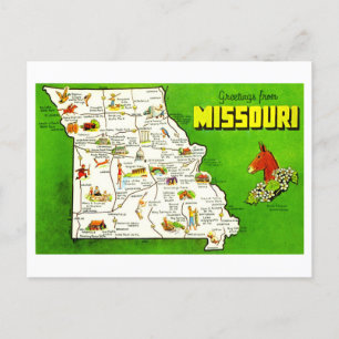 Cartão Postal Saudações Vintage do Mapa do Missouri