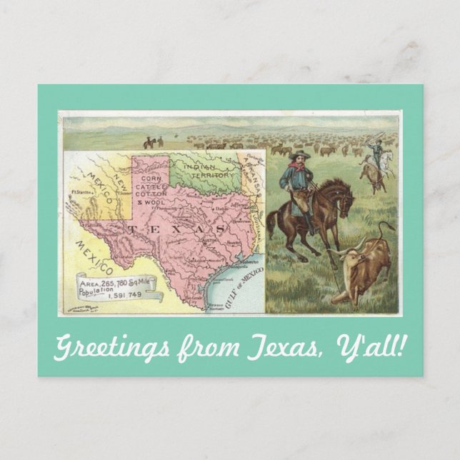 Cartão Postal Saudações Vintage do Texas Y'all (Frente)