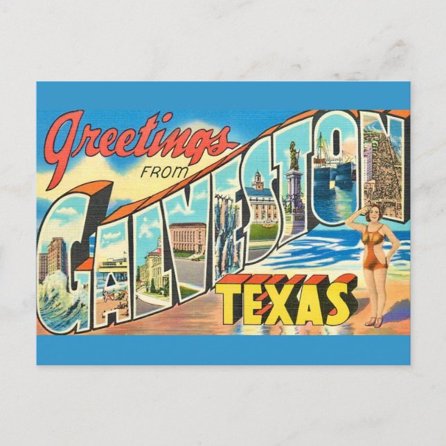 Cartão Postal Saudações Vintage Galveston (Frente)