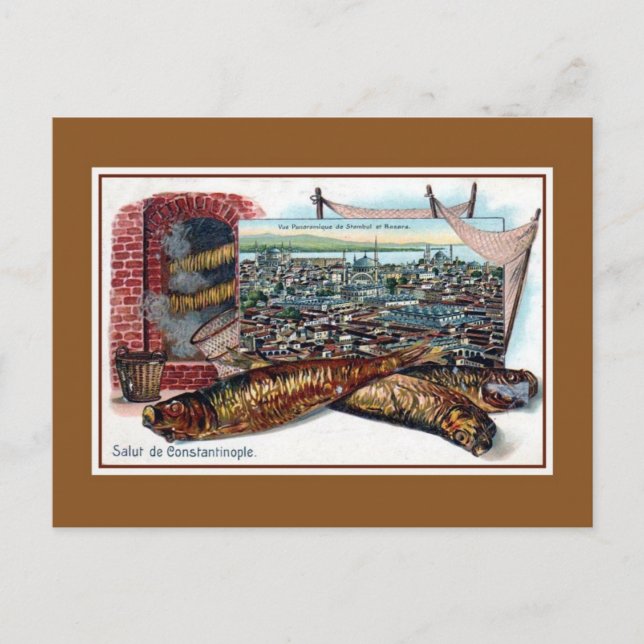 Cartão Postal Saudações Vintage litho de Constantinopla (Frente)