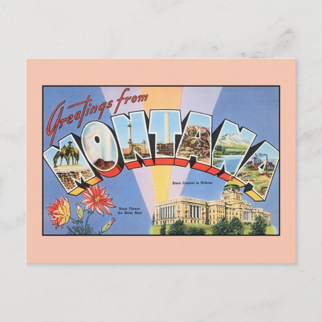 Cartão Postal Saudações vitágicas de Montana (Frente)