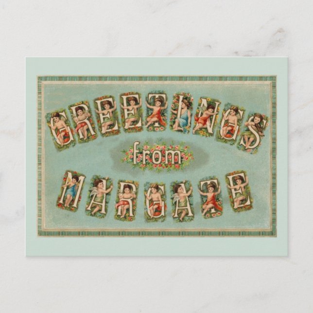 Cartão Postal Saudações vitorianas de Margate, cherubs, anjos (Frente)