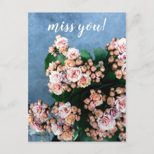 Cartão Postal saudades de você flores silvestres rosa hipster