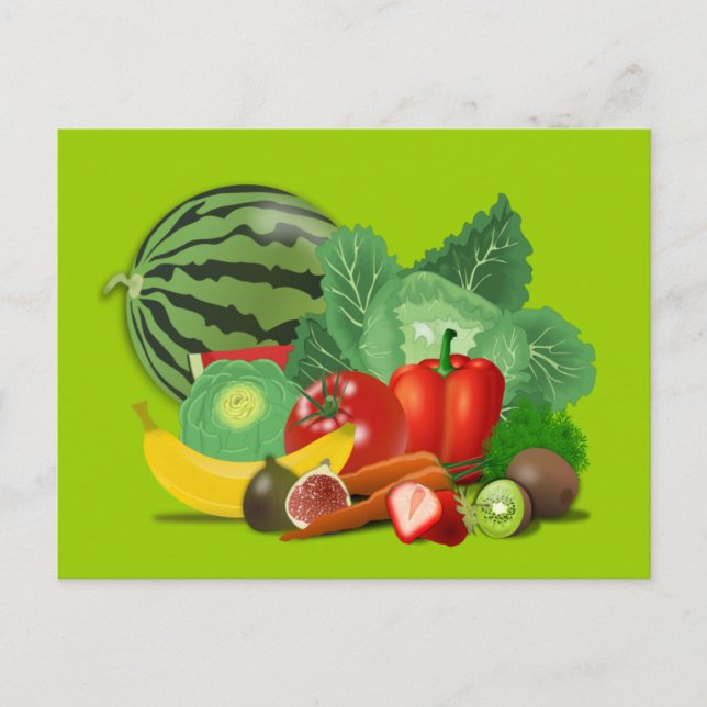 Cartão Postal saudável_Vetor_Clipart FRUTA VEGETABLES jardinagem (Frente)