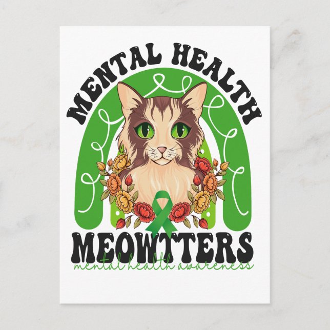 Cartão Postal Saúde Mental Meowtters Gato Divertido Arco-íris Ga (Frente)