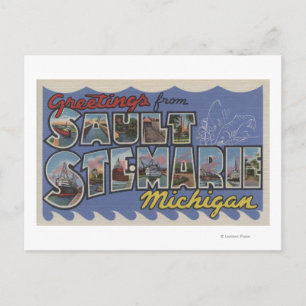 Cartão Postal Sault Ste. Marie, Michigan - Cenas com Letras Gran