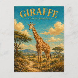 Cartão Postal Savana de Acácia com Girafa GeoSaga em Aquarela