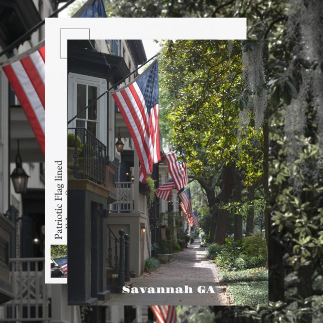 Cartão Postal Savannah Georgia Flag Lined E Jones Rua Fotografia (Criador carregado)