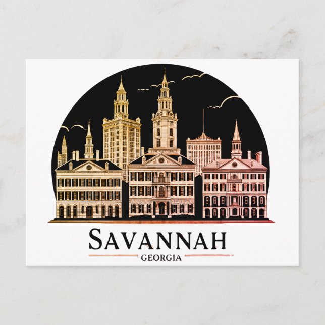 Cartão Postal Savannah Georgia Skyline (Frente)