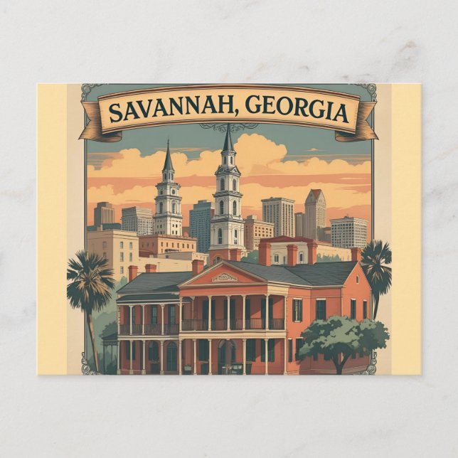 Cartão Postal Savannah Georgia Skyline | Savannah Cityscape (Frente)