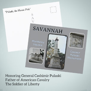 Cartão Postal Savannah Monterey Square Casimir Pulaski Monumento