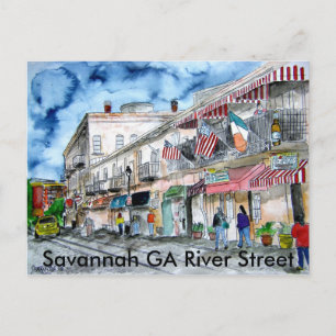 Cartão Postal savannah_river_street_pintura, Savannah GA Riv...