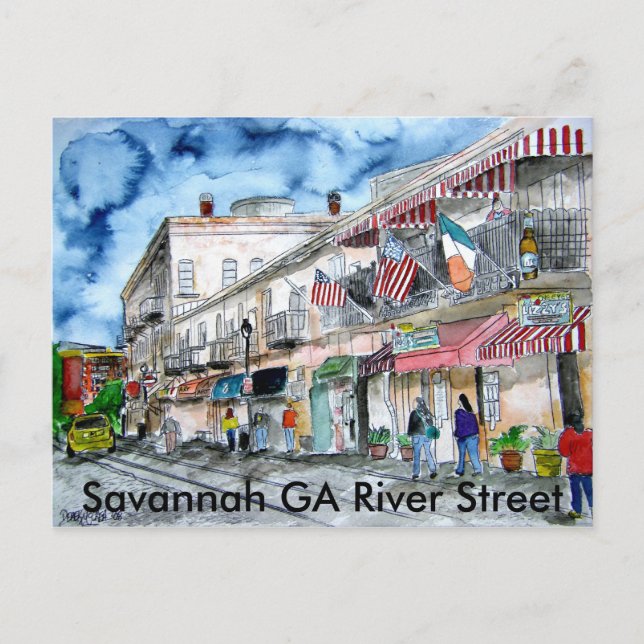 Cartão Postal savannah_river_street_pintura, Savannah GA Riv... (Frente)