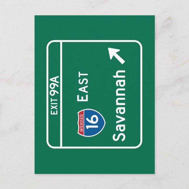 Cartão Postal Savannah, Sinal de estrada GA (Frente)
