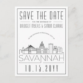 Cartão Postal Savannah Wedding | Skyline Estilizado Salvar a Dat
