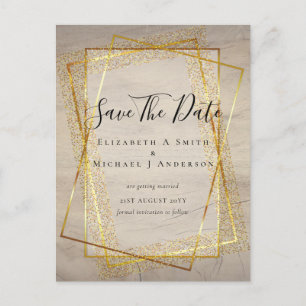 Cartão Postal SAVE DATAS DE WEDDING Glitter Geométrico Dourado