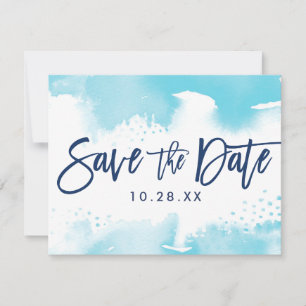 CARTÃO POSTAL SAVE THE DATE aqua azul moderno aqua