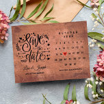 Cartão Postal Save the Date Calendar Red Love Heart Rustic Wood<br><div class="desc">This boho save the date card features a calendar and pretty red love heart highlighting your special date on a rustic wood background. The reverse has additional save the date details, including your wedding website address. Designed by Thisisnotme© ***TO MOVE THE HEART TO YOUR SPECIAL DATE, LOOK TO THE RIGHT...</div>