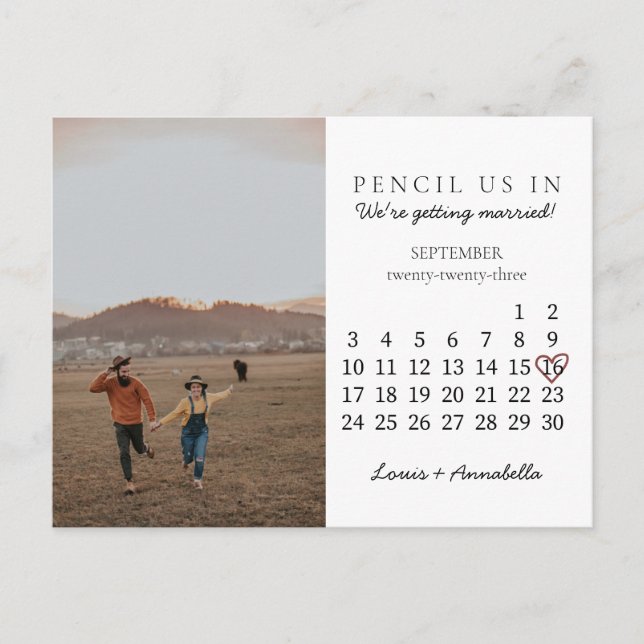 Cartão Postal Save the Date Calendar Rosa Heart setembro de 2023 (Frente)