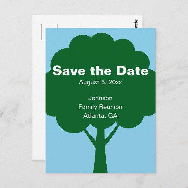 Cartão Postal Save the Date Family Reunion with Name & Tree (Frente/Verso)