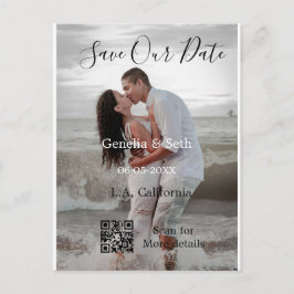 Cartão Postal Save the date simple minimal QR scan code details