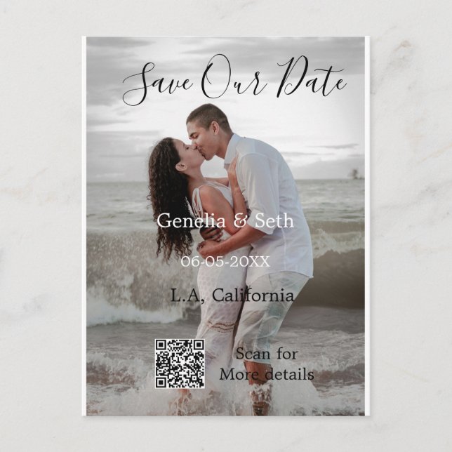 Cartão Postal Save the date simple minimal QR scan code details  (Frente)