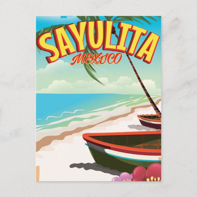 Cartão Postal Sayulita poster de viagens mexicano (Frente)