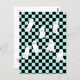 Cartão Postal Scarry Halloween Ghosts Spooky Design Checkered