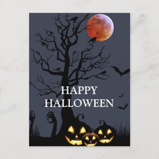 Cartão Postal Scary Halloween Pumpkin Witch Scary Night
