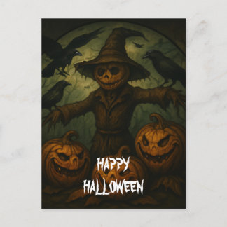 Cartão Postal Scary Halloween Pumpkin Witch Scary Night