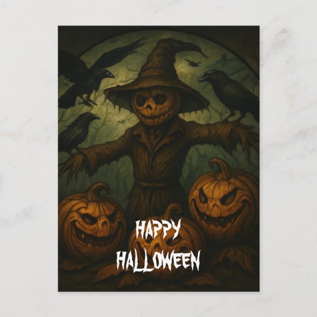 Cartão Postal Scary Halloween Pumpkin Witch Scary Night (Frente)