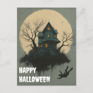 Cartão Postal Scary Halloween Pumpkin Witch Scary Night