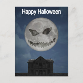 Cartão Postal Scary Jack O Lantern Halloween Moon