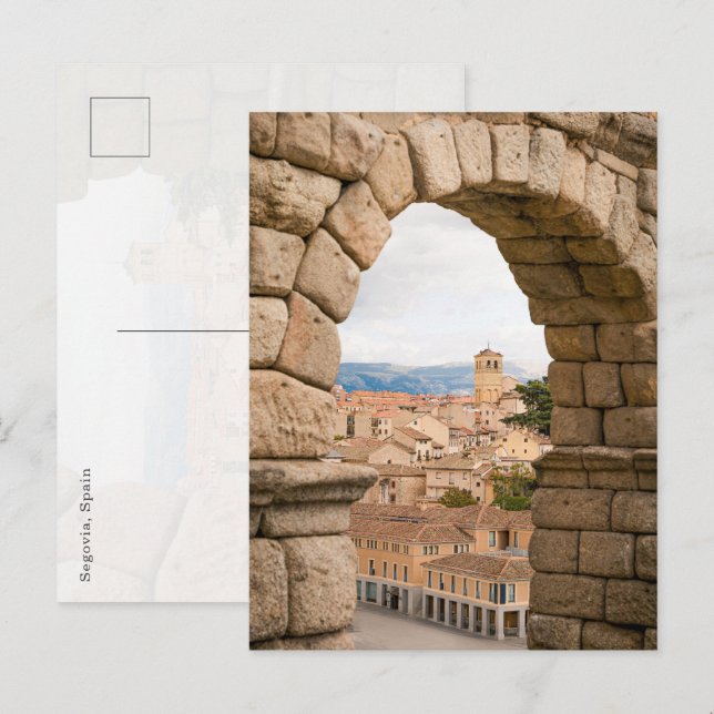 Cartão Postal Scenic view of Segovia through the Roman aqueduct (Frente/Verso)