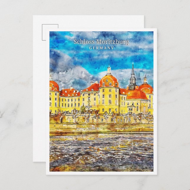 Cartão Postal Schloss Moritzburg Alemanha viagem aquarela (Frente/Verso)