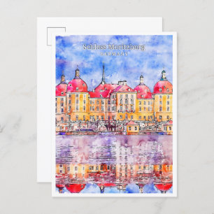 Cartão Postal Schloss Moritzburg Alemanha viagem aquarela