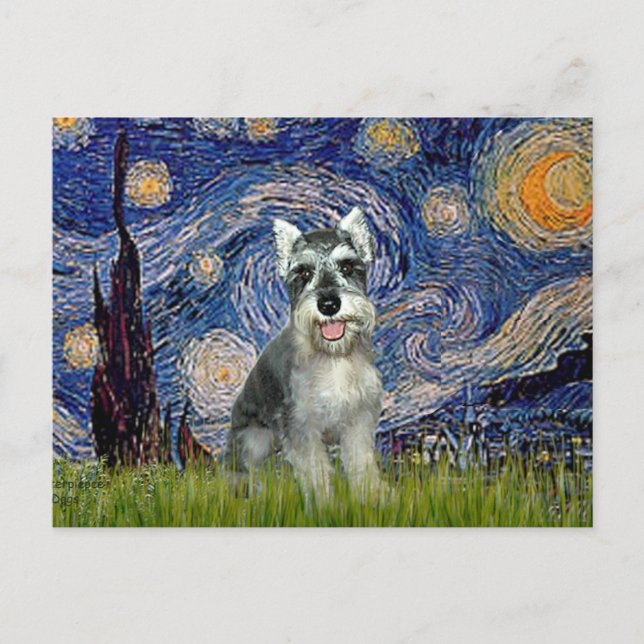 Cartão Postal Schnauzer 8cr - Noite Estrelada (Frente)