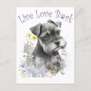 Cartão Postal Schnauzer Cachorro Mãe Floral