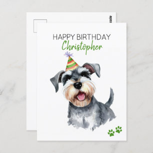 Cartão Postal Schnauzer Cão Personalizado Feliz Aniversário